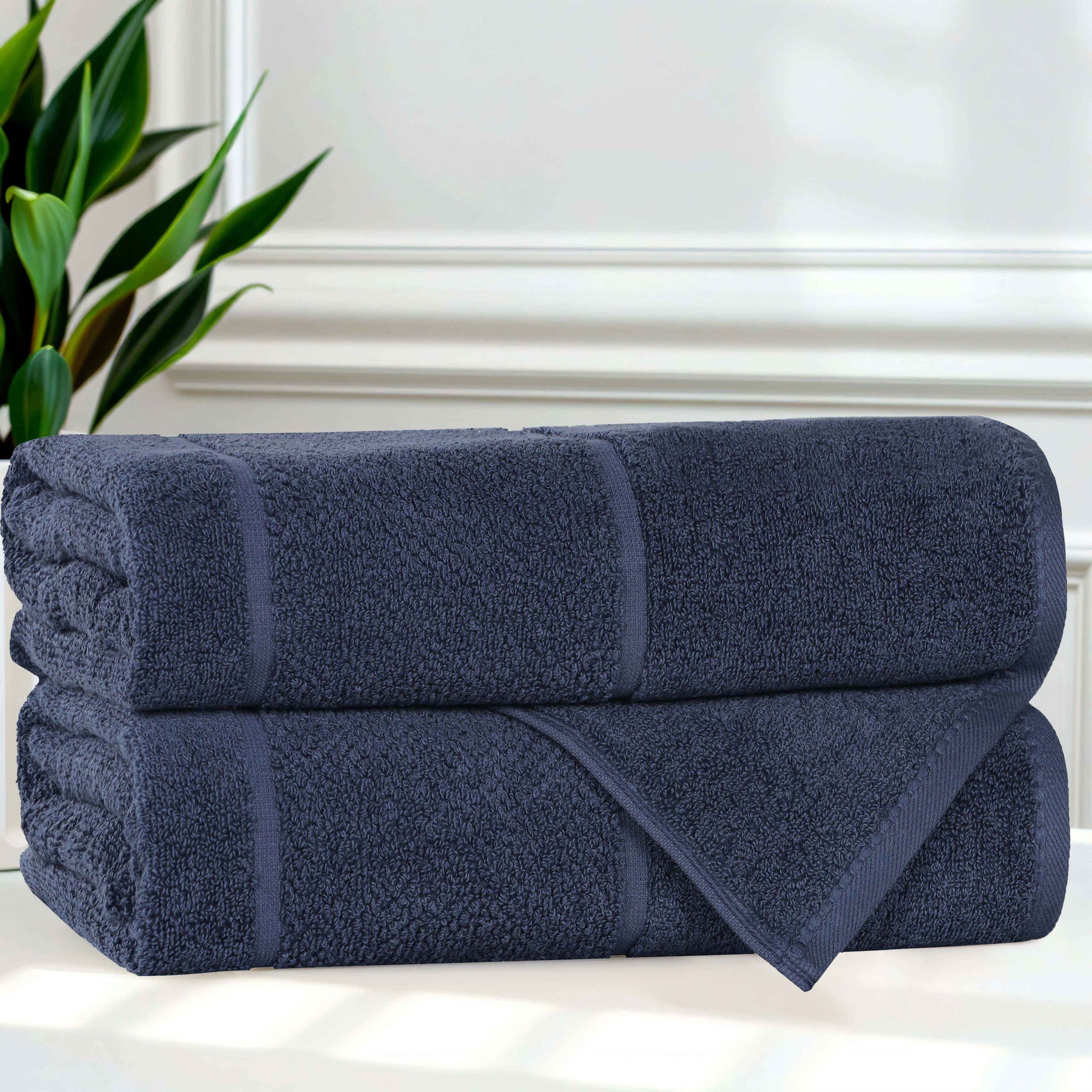 Mile Smart Twist Cotton Solid Thick Border Bath Towels, Set of 2