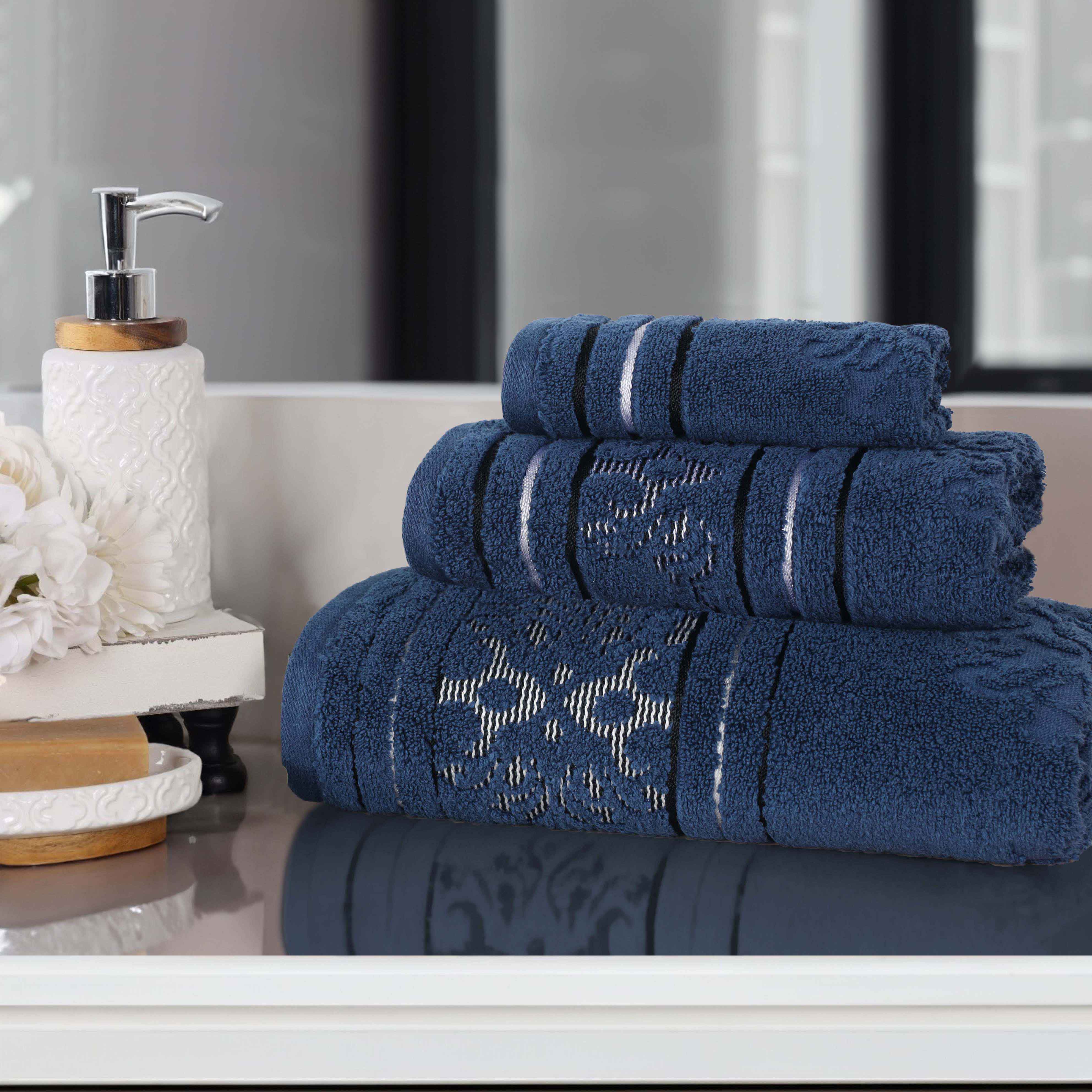 Sadie Zero Twist Cotton Floral Jacquard Absorbent 3 Piece Towel Set - Towel Set by Superior