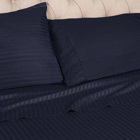 Egyptian Cotton 300 Thread Count Striped 2 Piece Pillowcase Set - NavyBlue