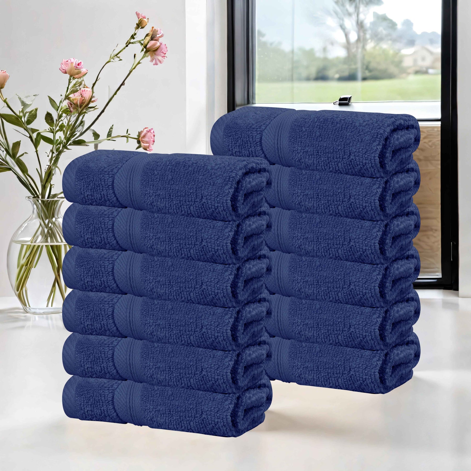 Smart Dry Zero Twist Cotton Medium Weight Face Towels, Set of 12