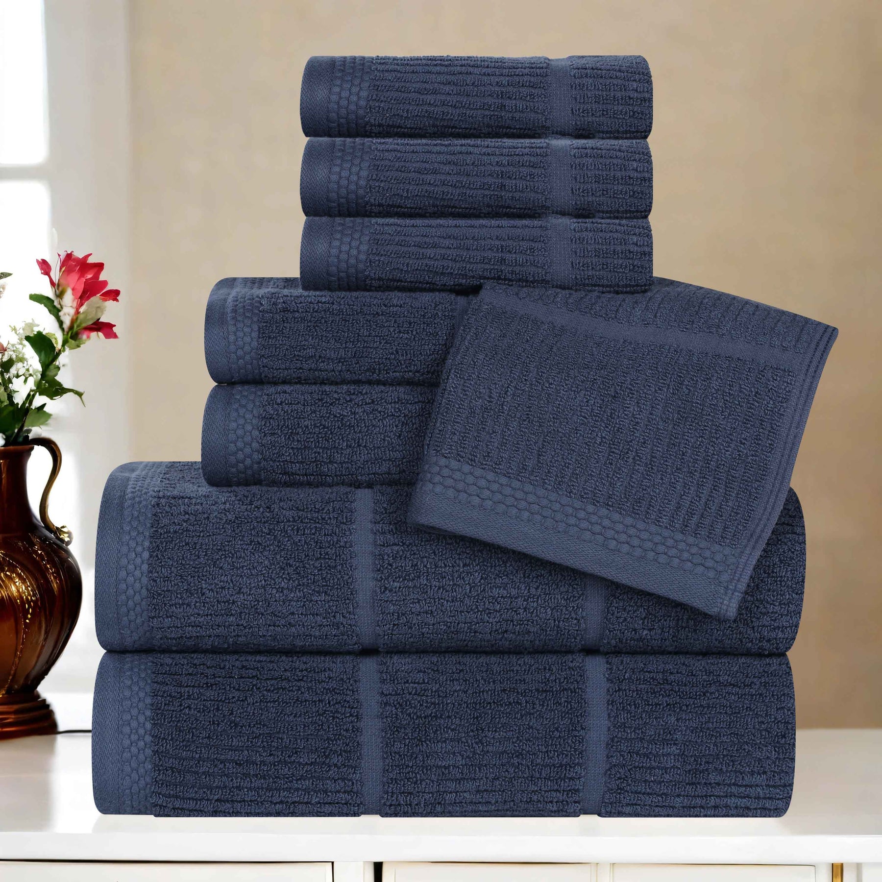 Milo Smart Twist Cotton Medium Weight Solid Ribbed 8 Piece Towel Set