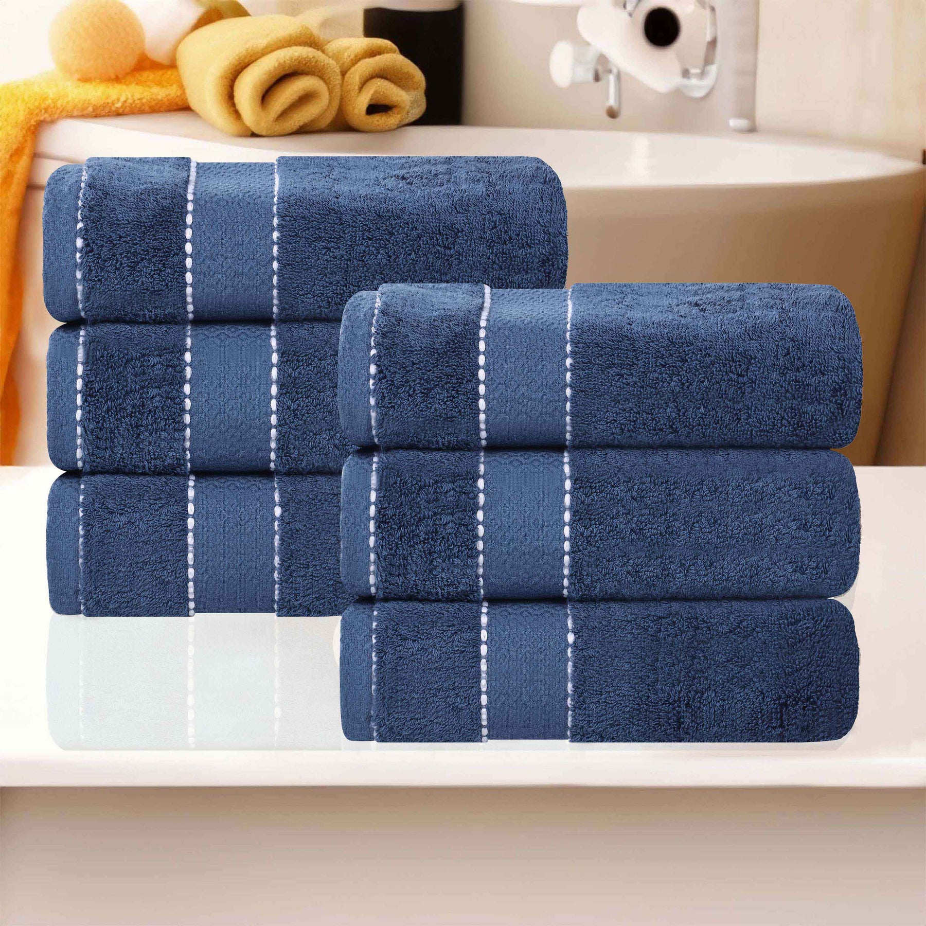 Niles Egyptian Giza Cotton Plush Thick Absorbent Hand Towel Set of 6 - NavyBlue