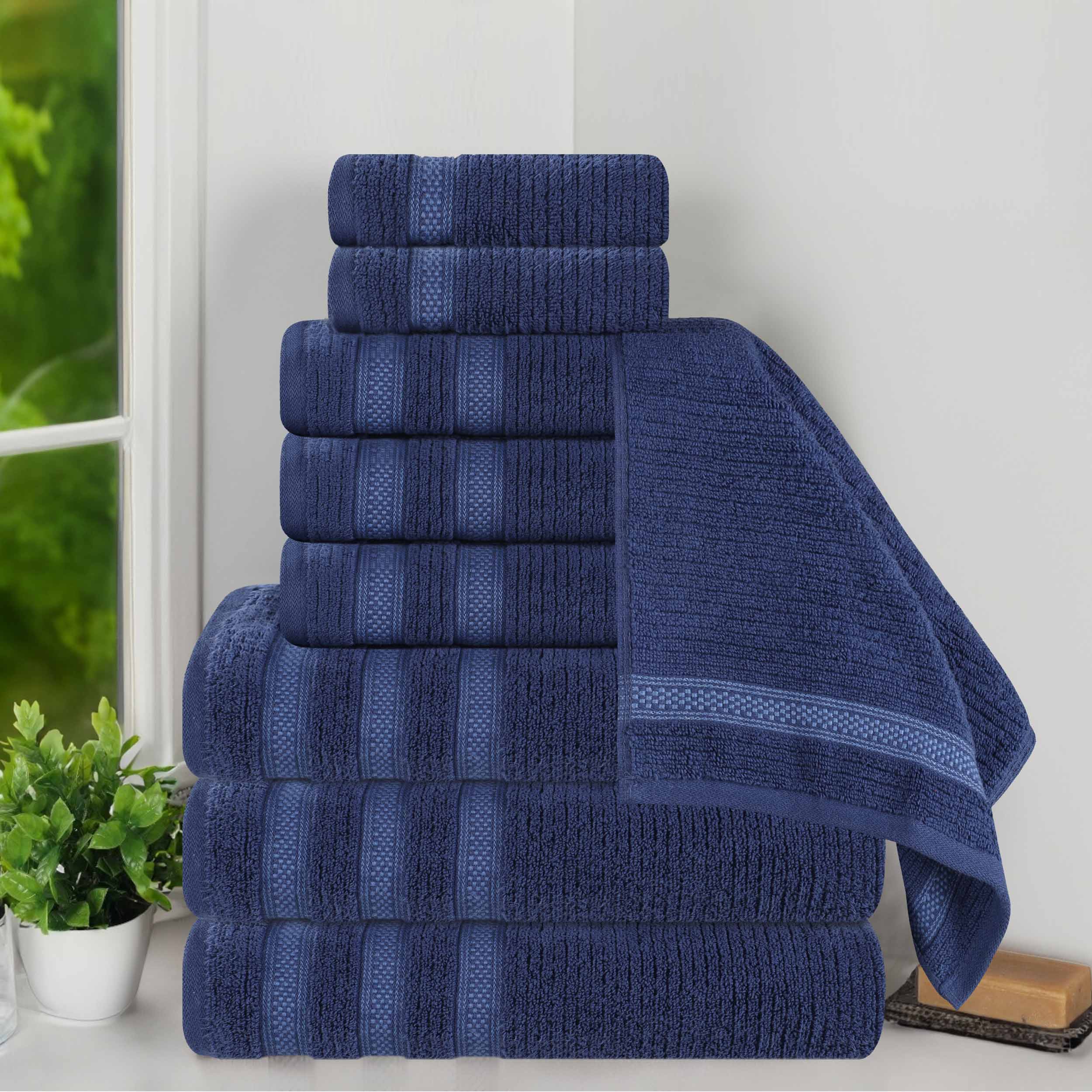 Brea Zero Twist Cotton Ribbed Geometric Border 9 Piece Towel Set - Towel Set by Superior