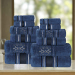 Sadie Zero Twist Cotton Solid and Jacquard Floral 12 Piece Towel Set - Towel Set by Superior