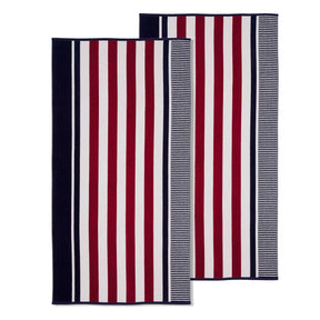 Cotton Oversized Striped 2 Piece Beach Towel - NavyBlue