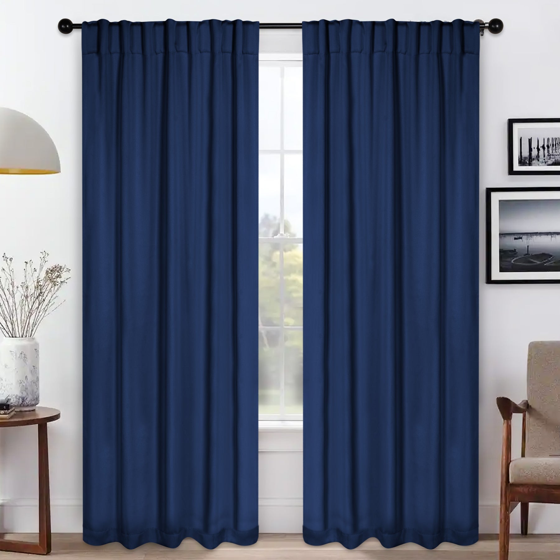 Solid Room Darkening Blackout Curtain Panels, Back Tabs, Set of 2 - NavyBlue