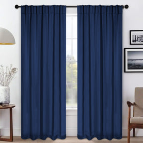 Solid Room Darkening Blackout Curtain Panels, Back Tabs, Set of 2 - NavyBlue