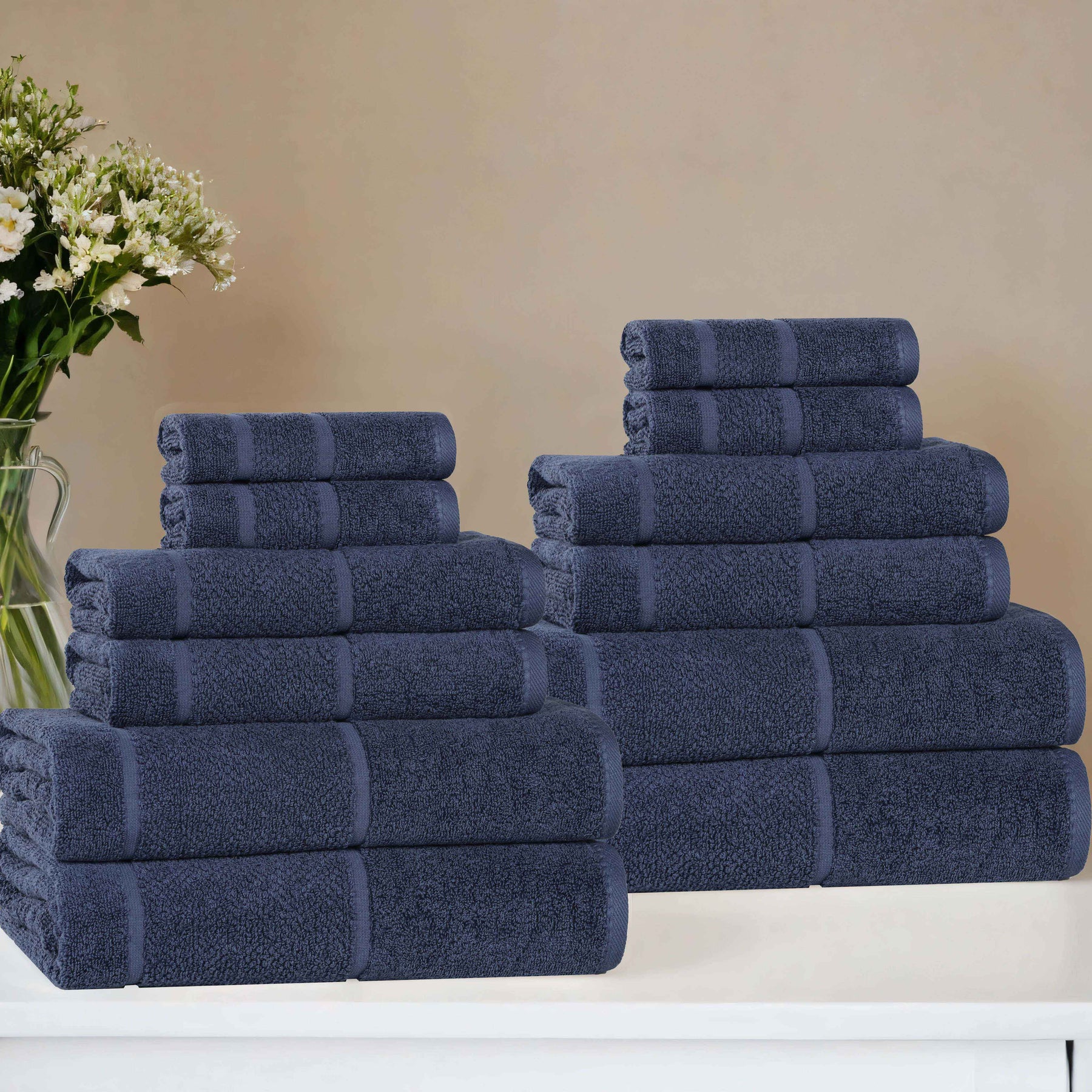 Mile Smart Twist Cotton Solid Thick Border 12 Piece Towel Set