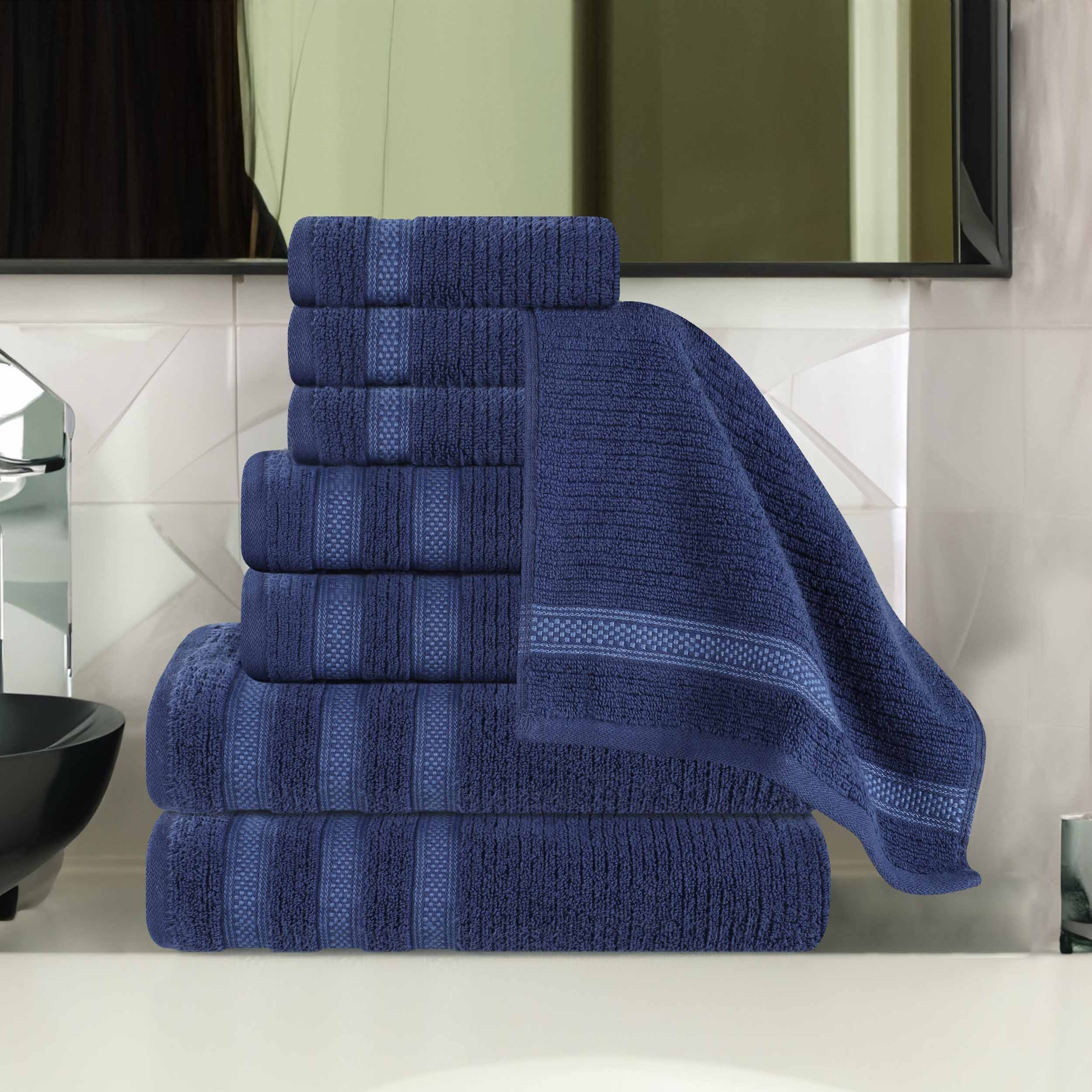 Brea Zero Twist Cotton Ribbed Geometric Border 8 Piece Towel Set - Towel Set by Superior