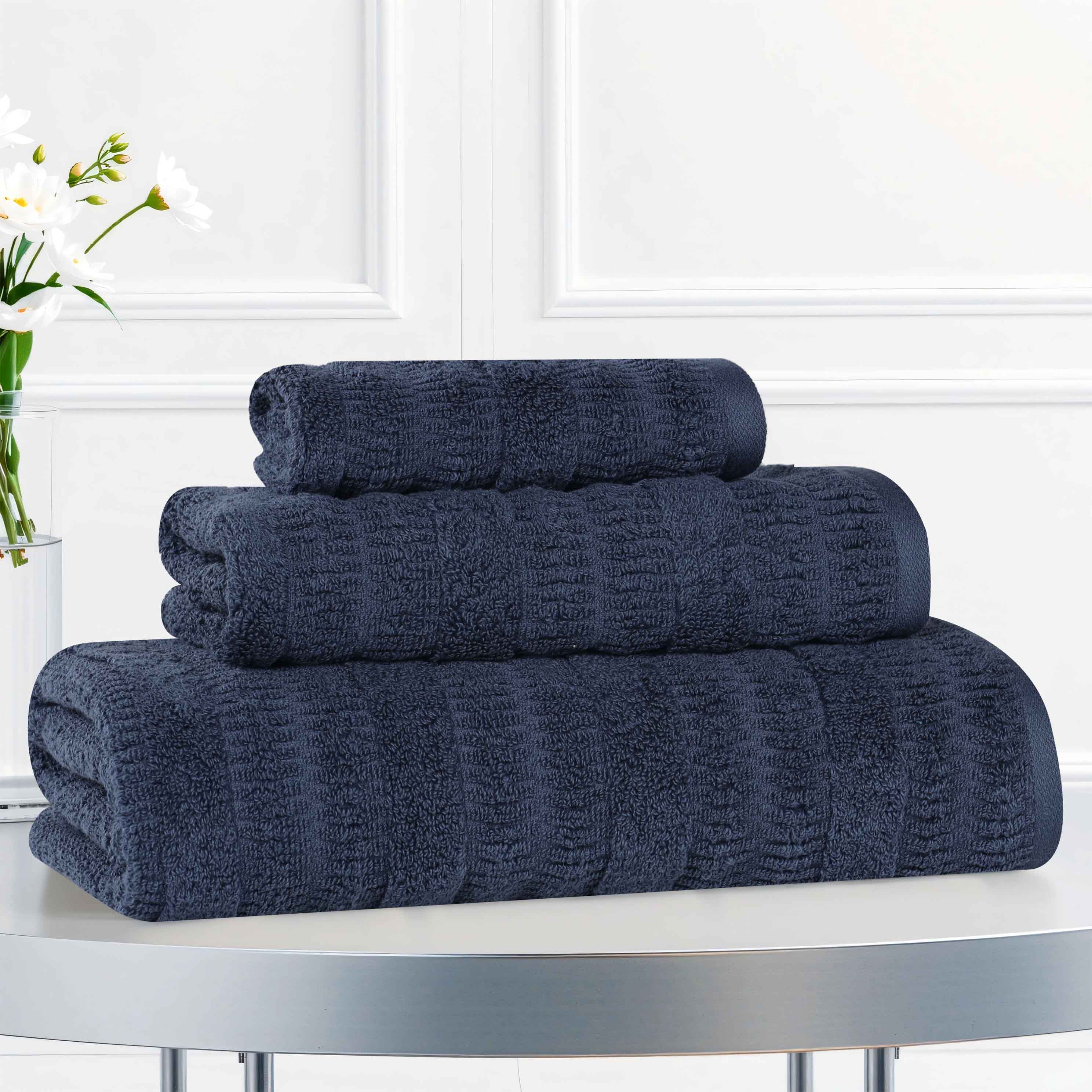 Mika Smart Twist Cotton Solid Textured Ribbed 3 Piece Towel Set - Towel Set by Superior