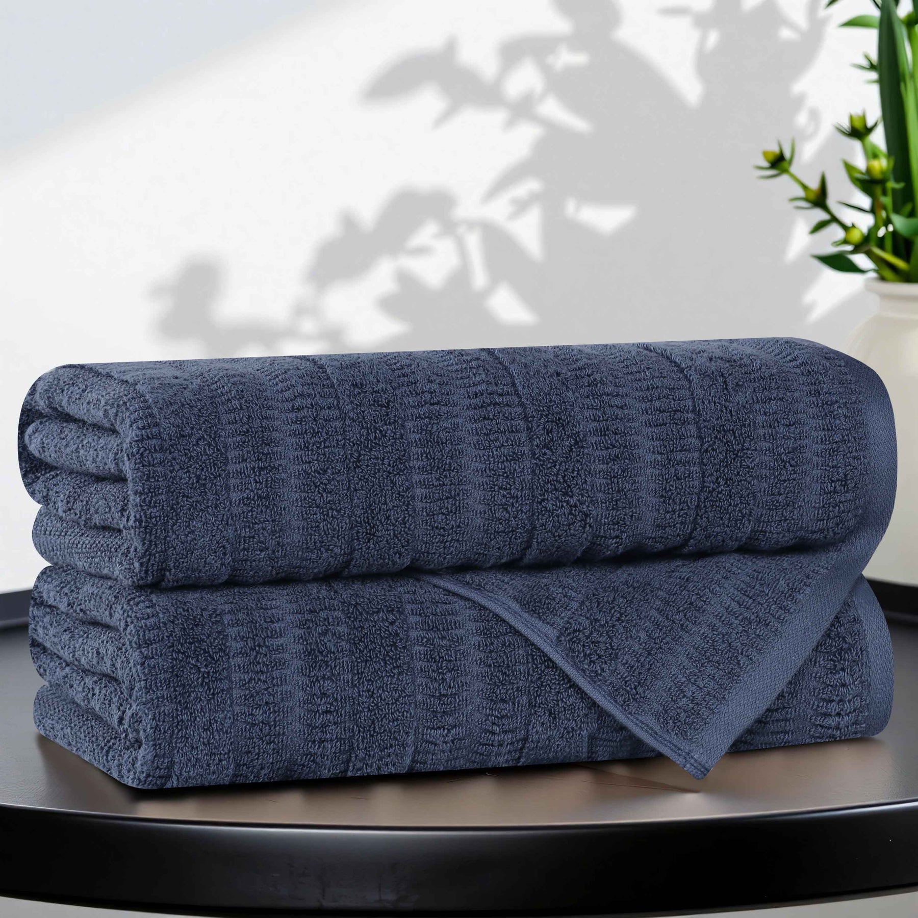 Mika Smart Twist Cotton Solid Textured Ribbed Bath Towels, Set of 2