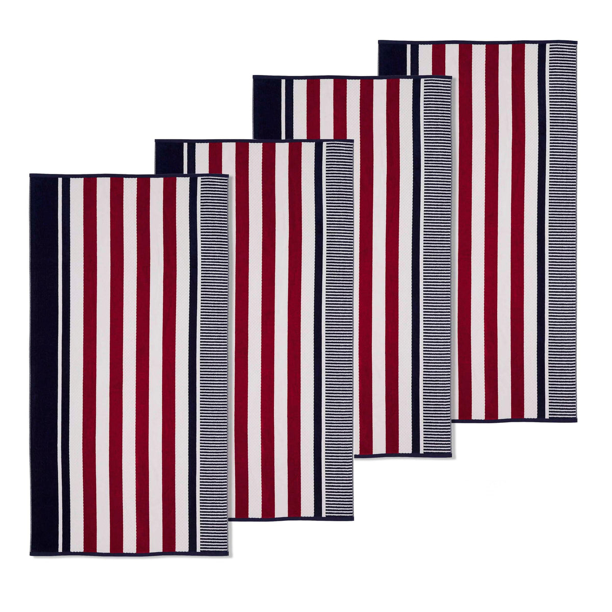 Cotton Striped Oversized 4 Piece Beach Towel Set - NavyBlue