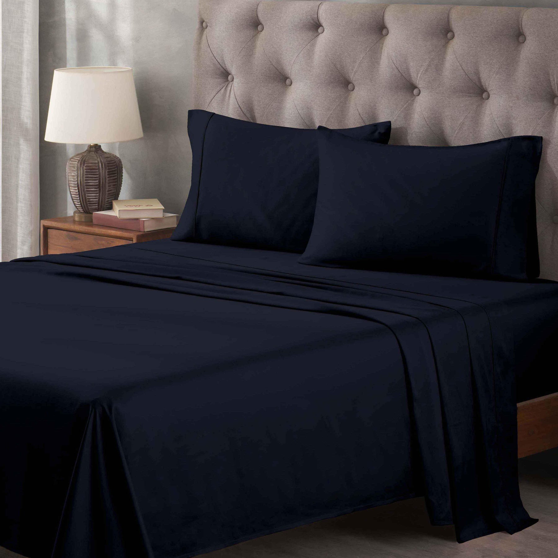 Egyptian Cotton 400 Thread Count Solid Deep Pocket Bed Sheet Set - NavyBlue