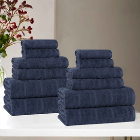 Mika Smart Twist Cotton Solid Textured Ribbed 12 Piece Towel Set