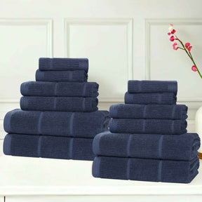 Milo Smart Twist Cotton Medium Weight Solid Ribbed 12 Piece Towel Set