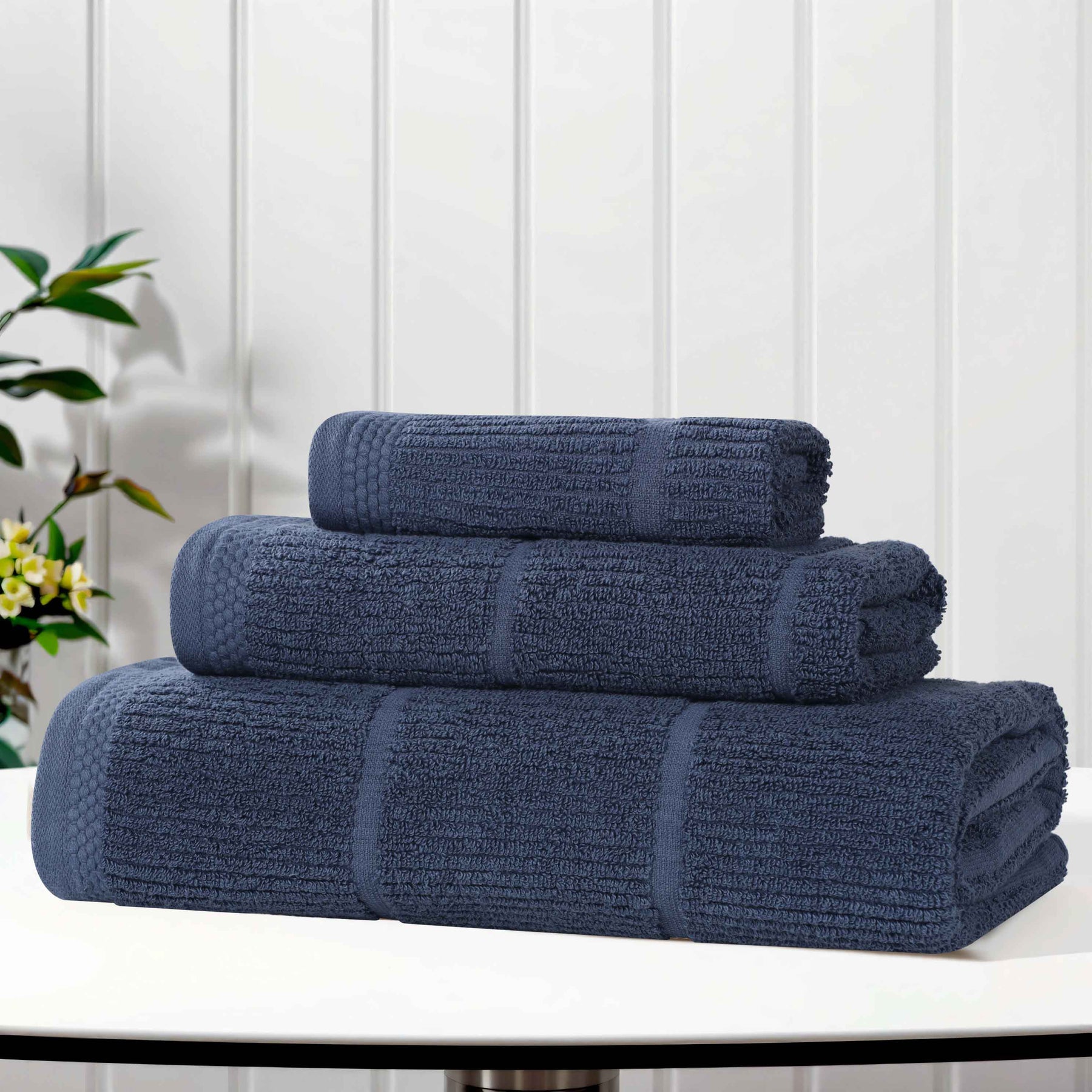 Milo Smart Twist Cotton Solid Ribbed 3 Piece Towel Set