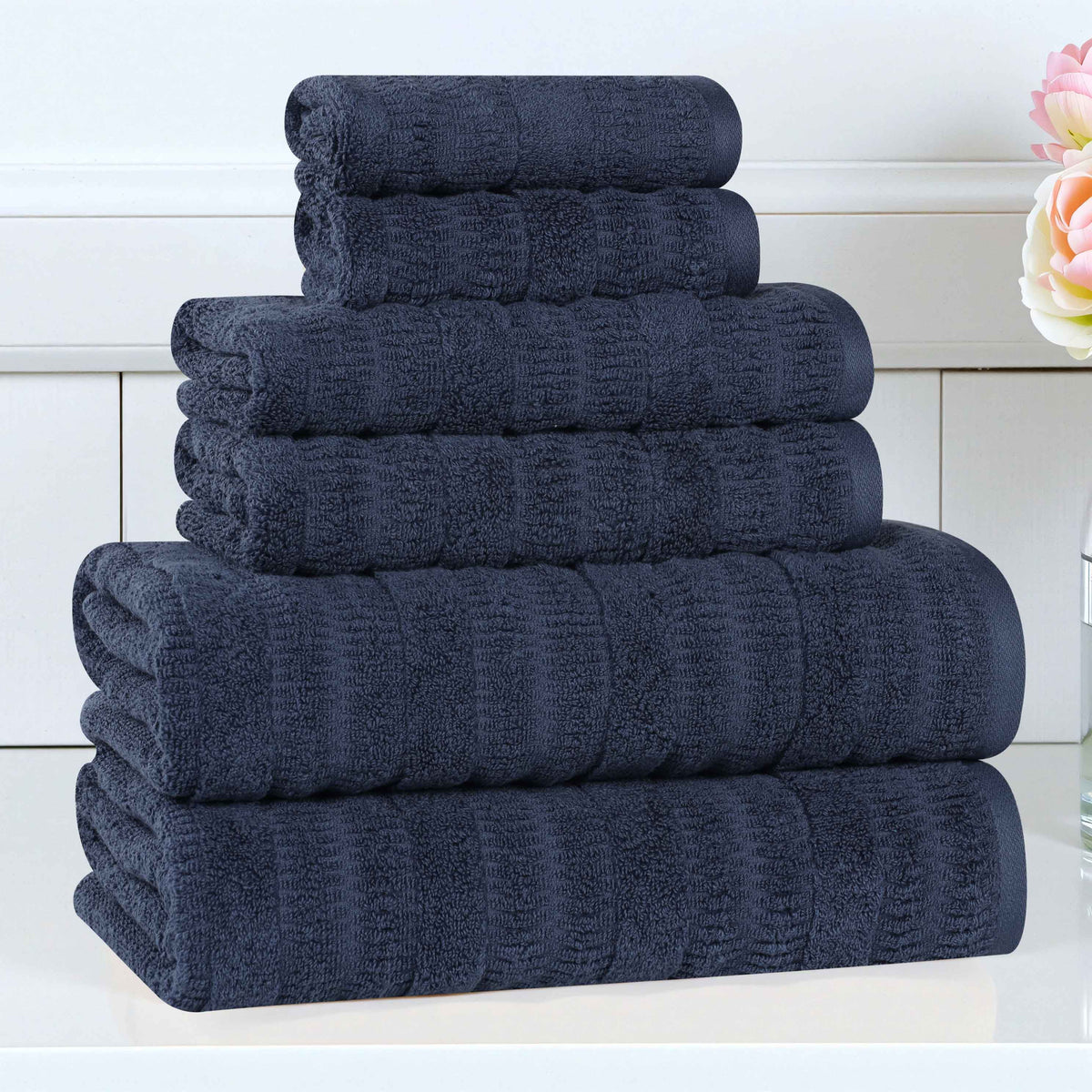 Mika Smart Twist Cotton Solid Textured Ribbed 6 Piece Towel Set