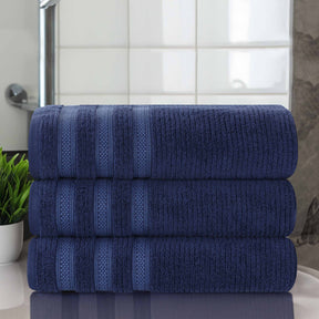 Brea Zero Twist Cotton Ribbed Geometric Border Bath Towel Set of 3