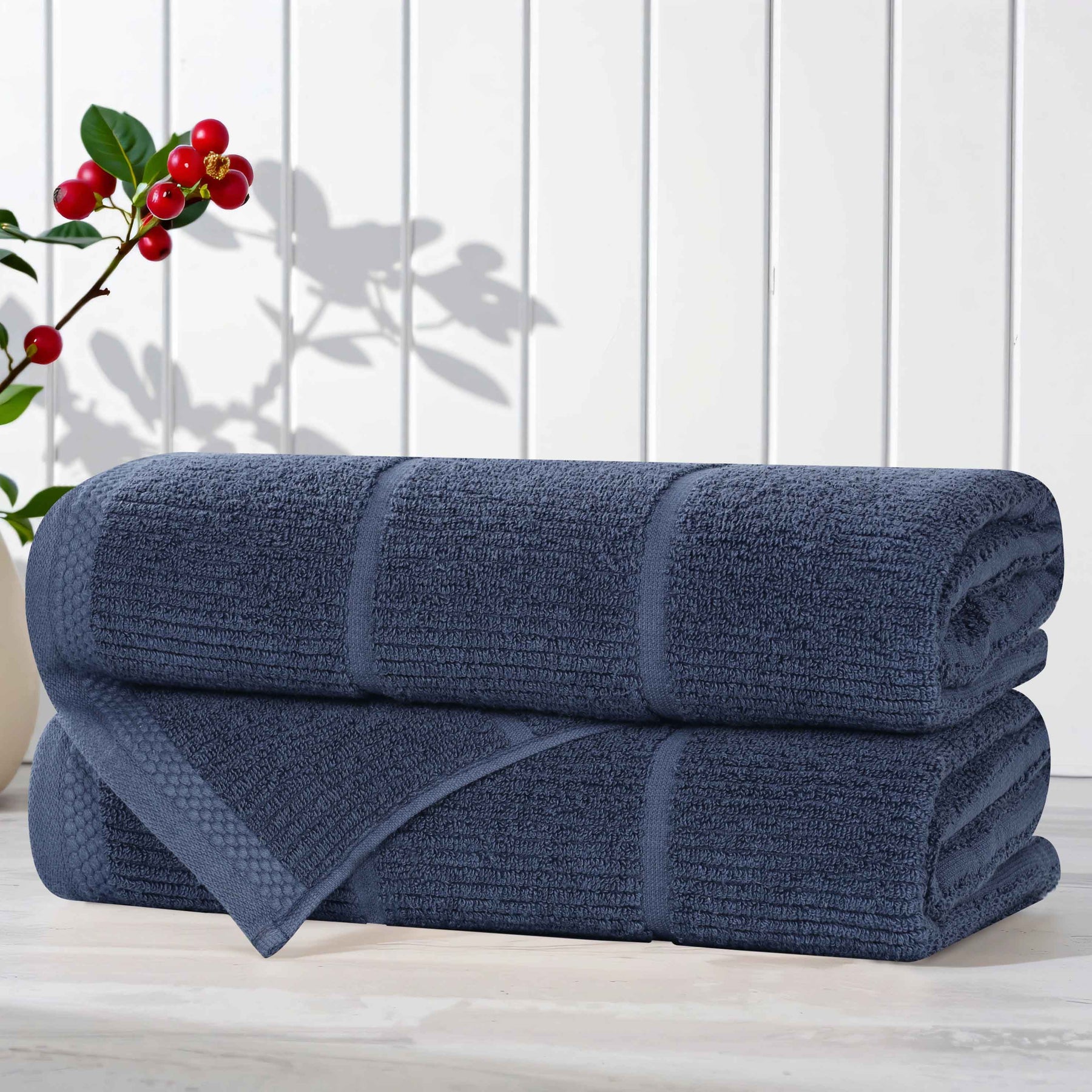 Milo Smart Twist Cotton Solid Ribbed Bath Towels, Set of 2