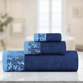 Wisteria Cotton Medium Weight Floral Jacquard Border 3 Piece Towel Set