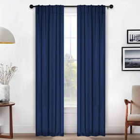 Solid Room Darkening Blackout Curtain Panels, Back Tabs, Set of 2 - NavyBlue