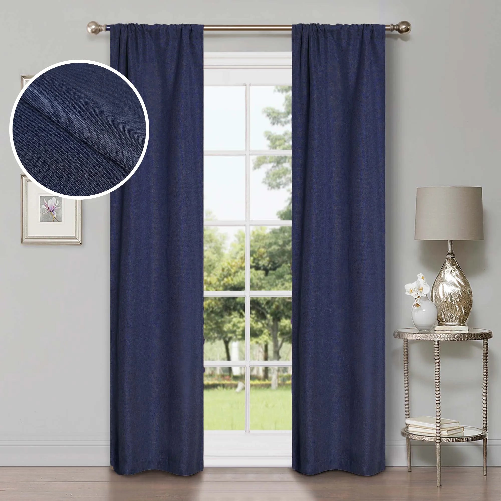 Linen Pattern Washable Room Darkening Blackout Curtains, Set of 2