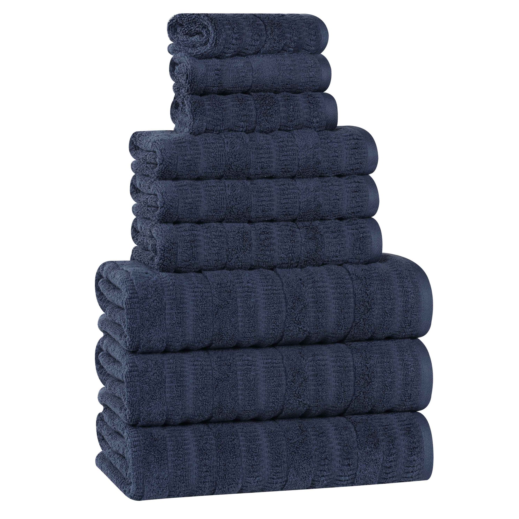 Mika Smart Twist Cotton Solid Textured Ribbed 9 Piece Towel Set