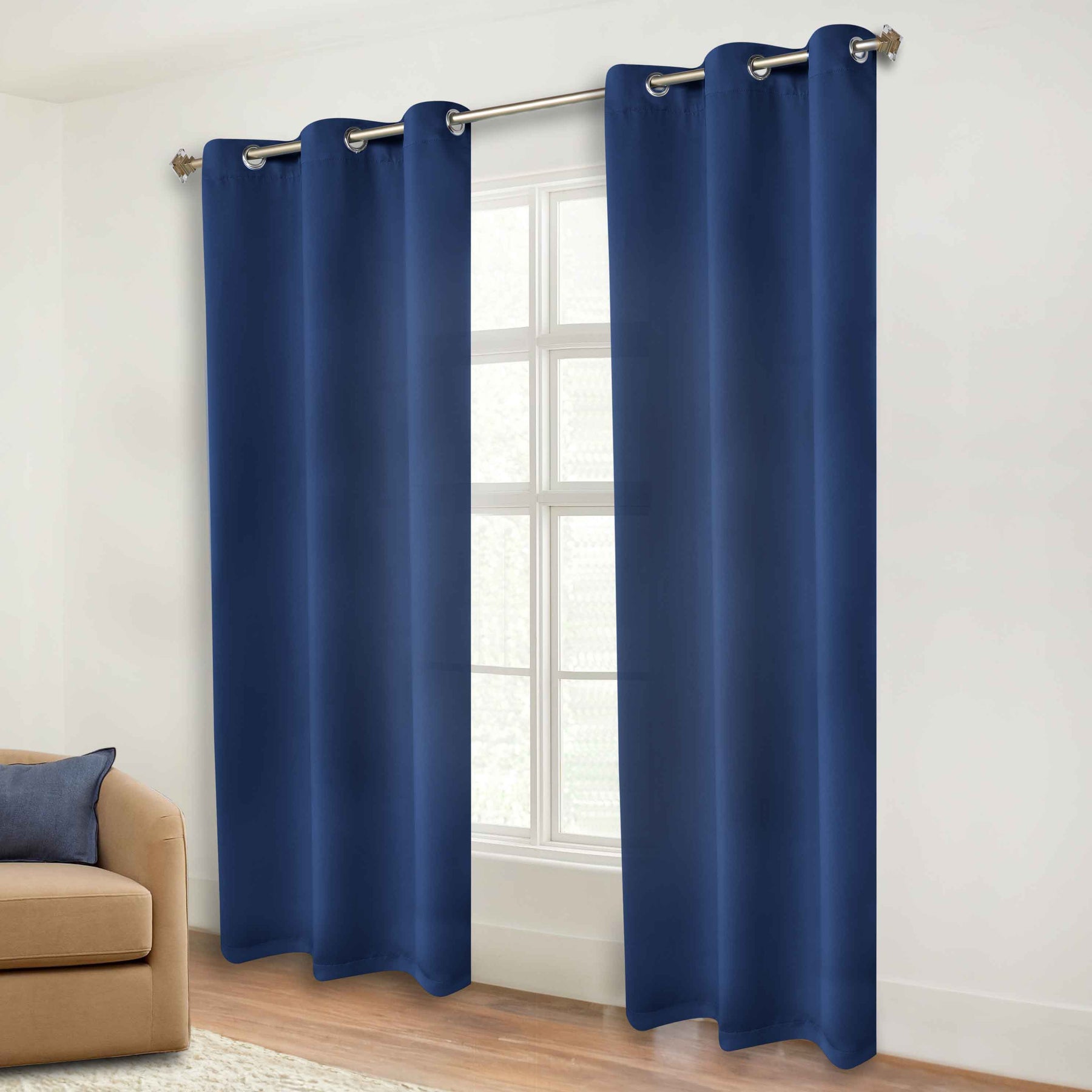 Classic Modern Solid Room Darkening Blackout Curtain Panels, Set of 2 - NavyBlue