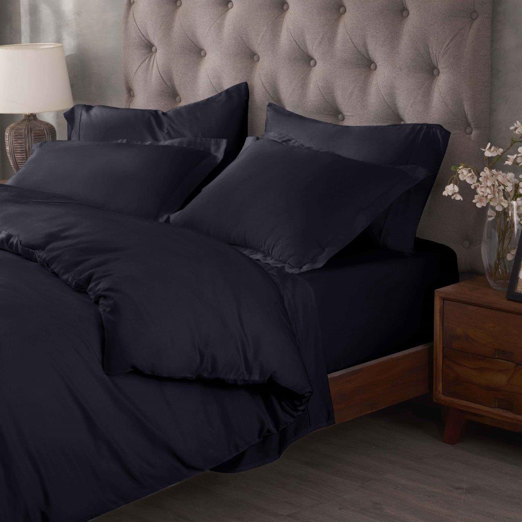 Egyptian Cotton 400 Thread Count Solid Luxury Duvet Cover Set - NavyBlue