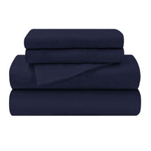 Cotton Flannel Trellis Traditional Solid Deep Pocket Bed Sheet Set - NavyBlue