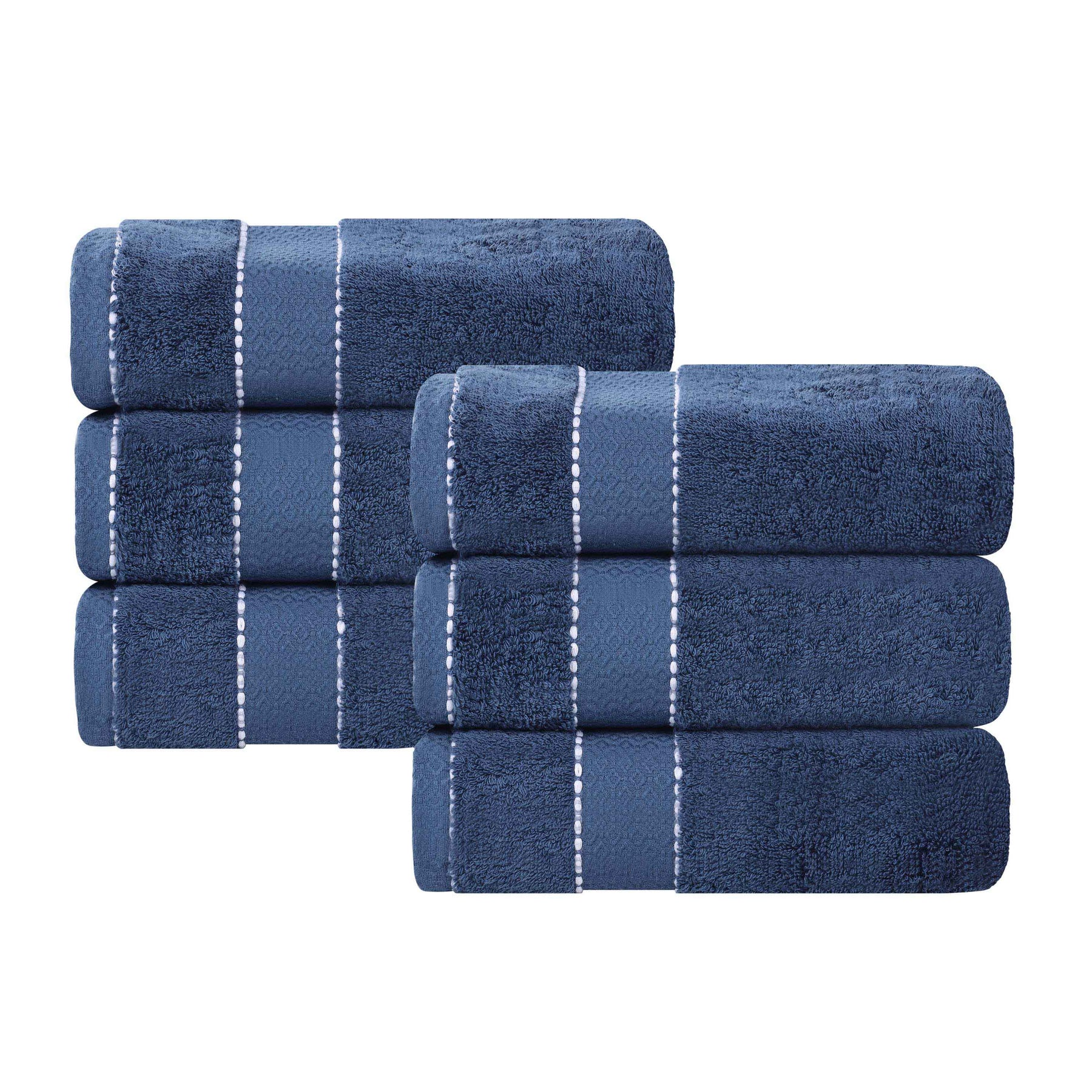 Niles Egyptian Giza Cotton Plush Thick Absorbent Hand Towel Set of 6 - NavyBlue