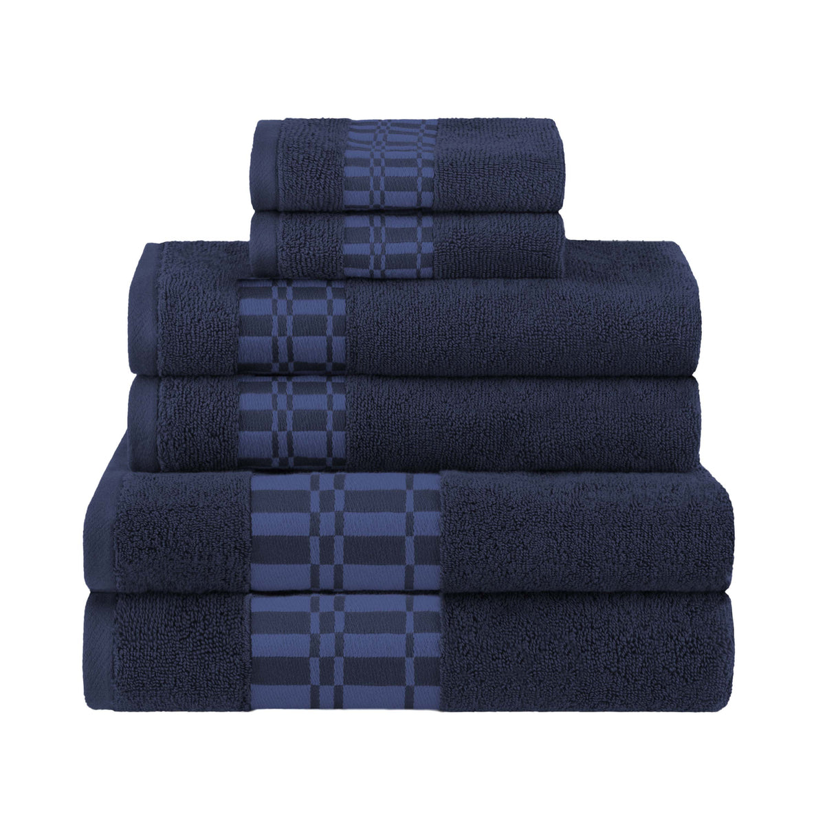 Larissa Cotton Geometric Border 6 Piece Assorted Towel Set - NavyBlue