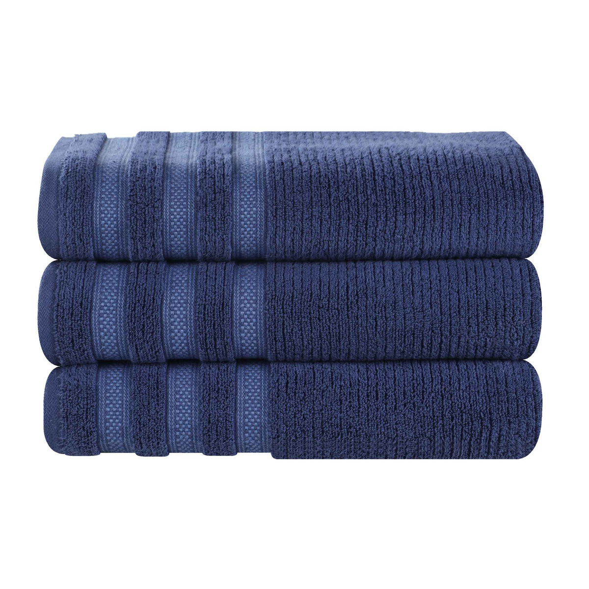 Brea Zero Twist Cotton Ribbed Geometric Border Bath Towel Set of 3