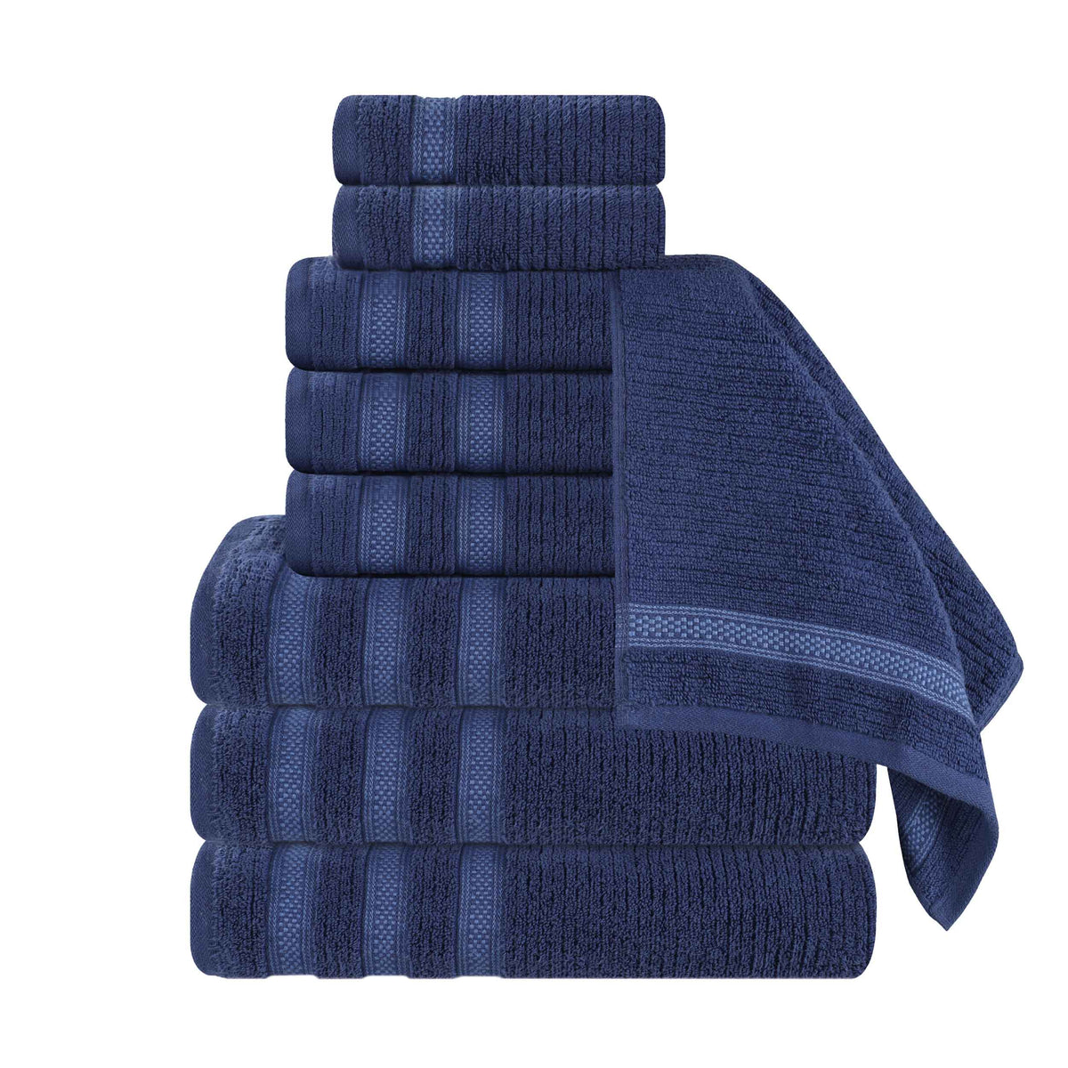 Brea Zero Twist Cotton Ribbed Geometric Border 9 Piece Towel Set