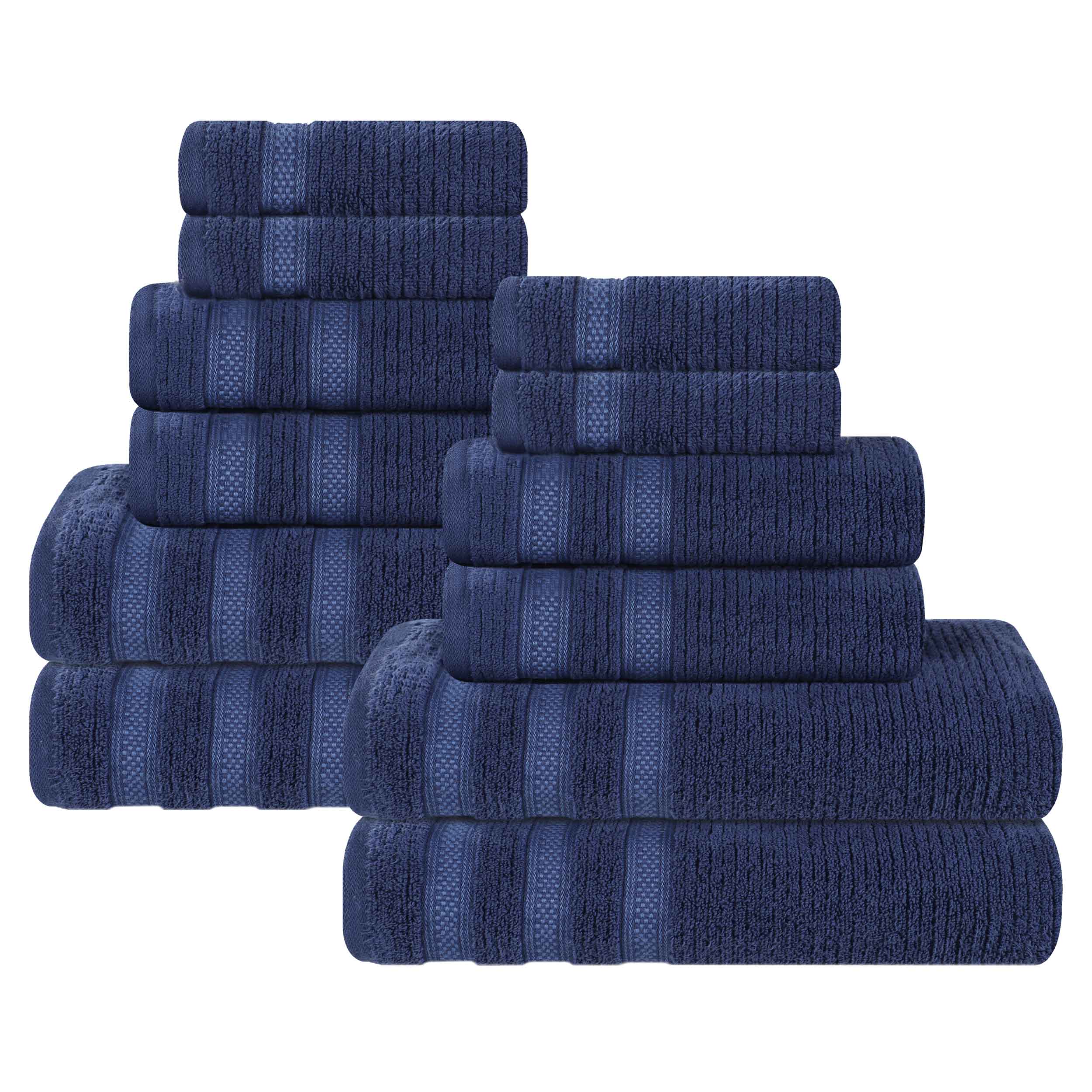 Brea Zero Twist Cotton Ribbed Geometric Border 12 Piece Towel Set - Towel Set by Superior