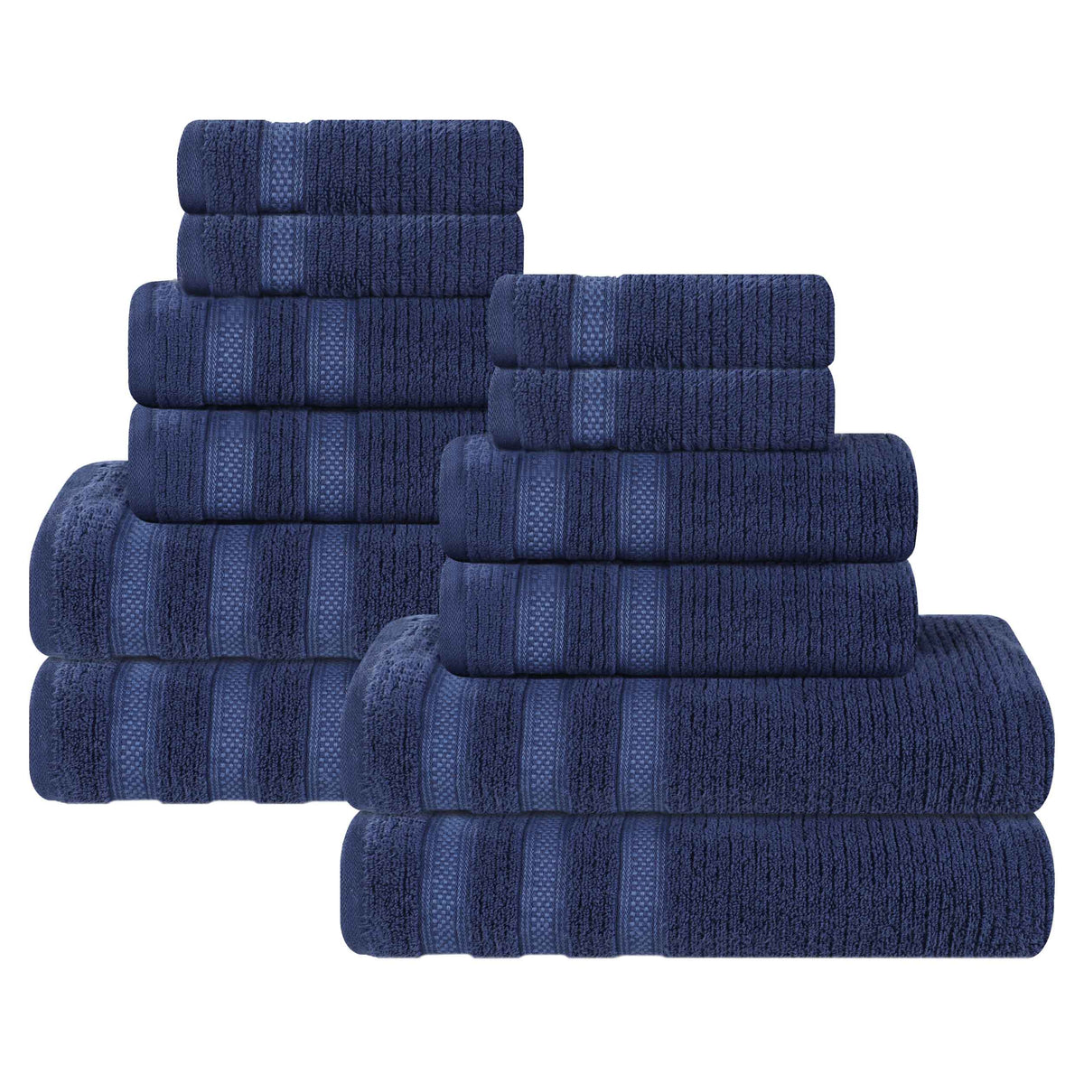 Brea Zero Twist Cotton Ribbed Geometric Border 12 Piece Towel Set