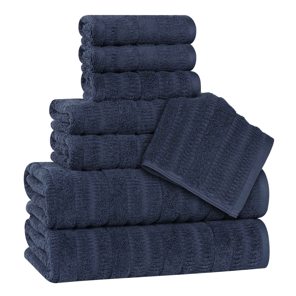 Mika Smart Twist Cotton Solid Textured Ribbed 8 Piece Towel Set