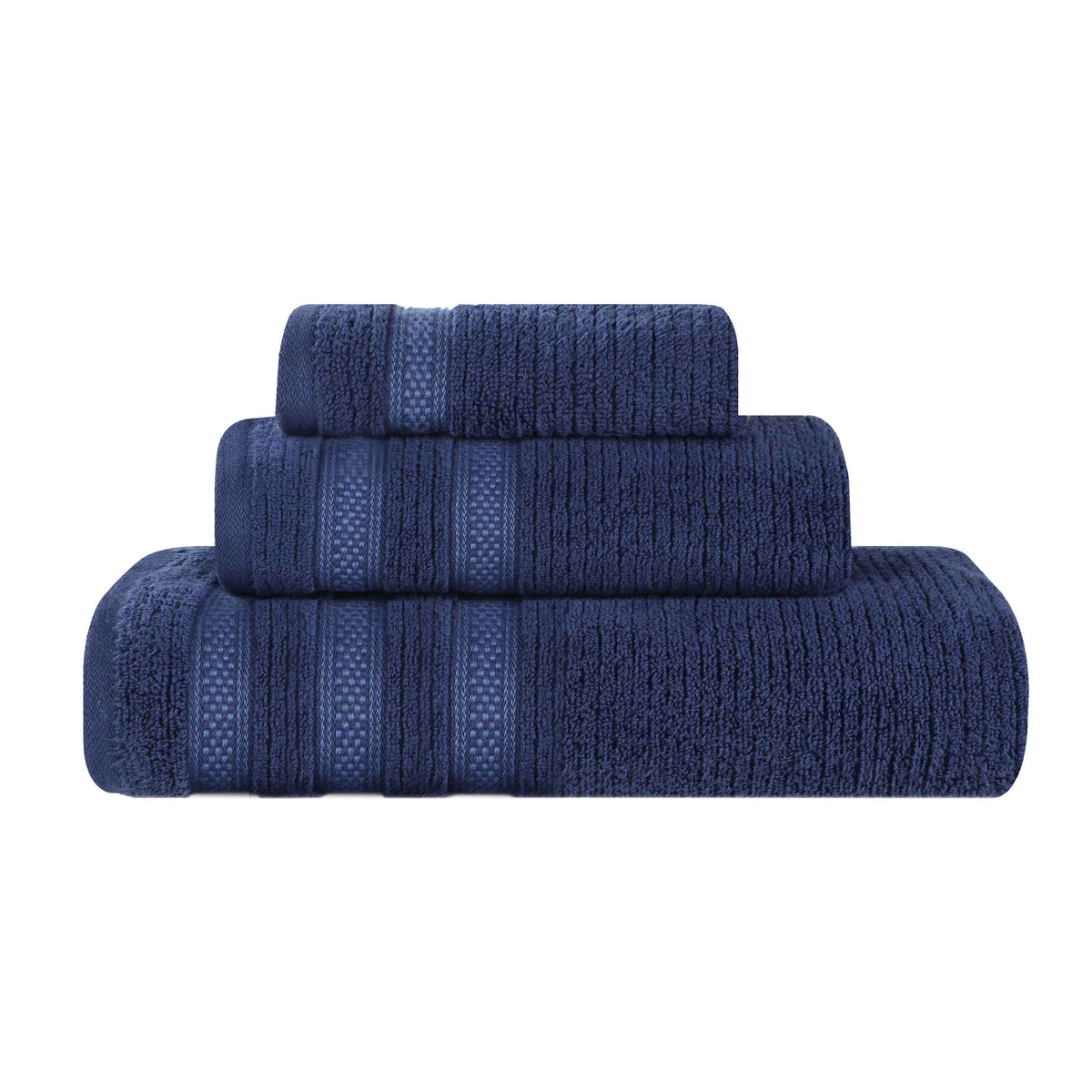 Brea Zero Twist Cotton Ribbed Geometric Border 3 Piece Towel Set