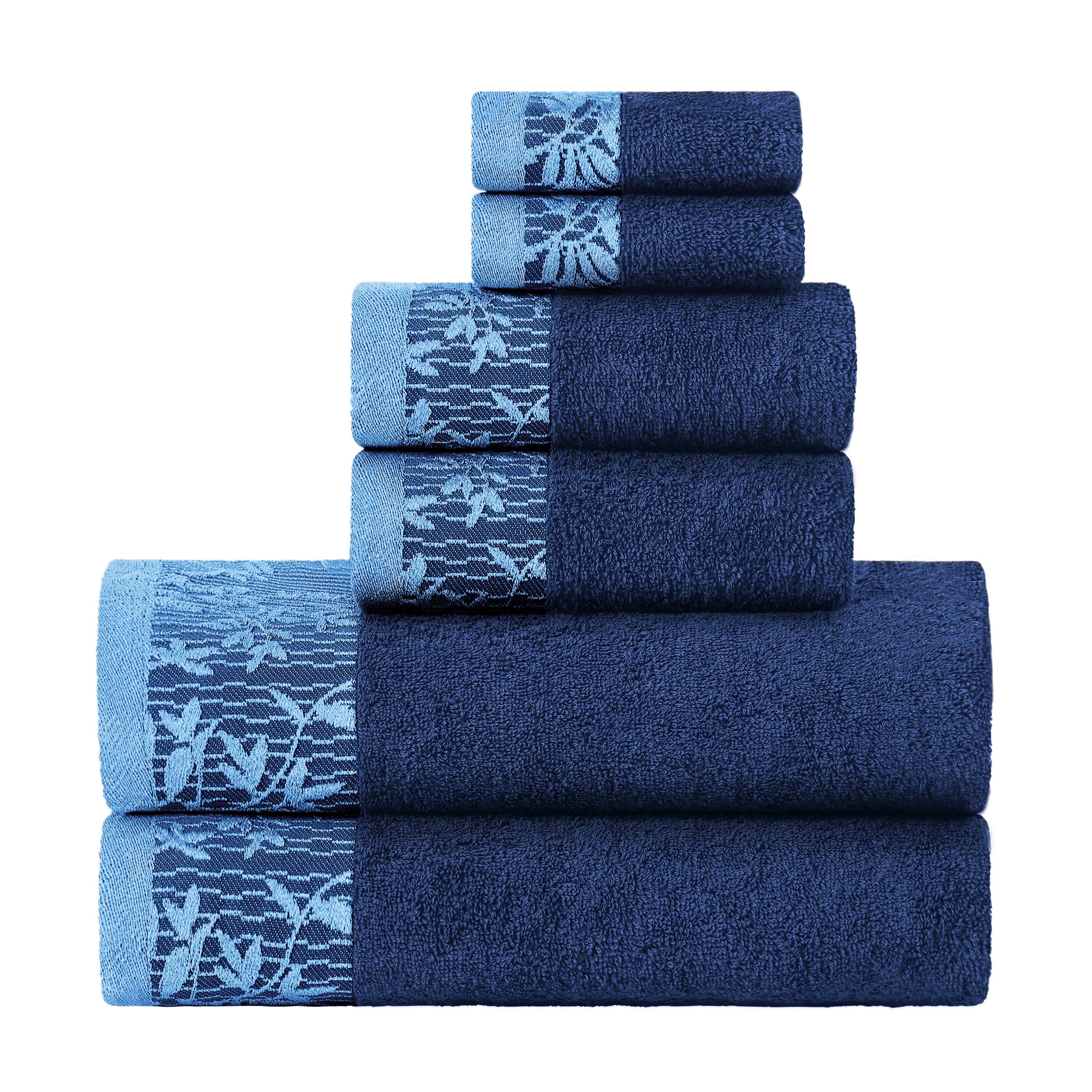 Wisteria Cotton Medium Weight Floral Jacquard Border 6 Piece Towel Set - Towel Set by Superior