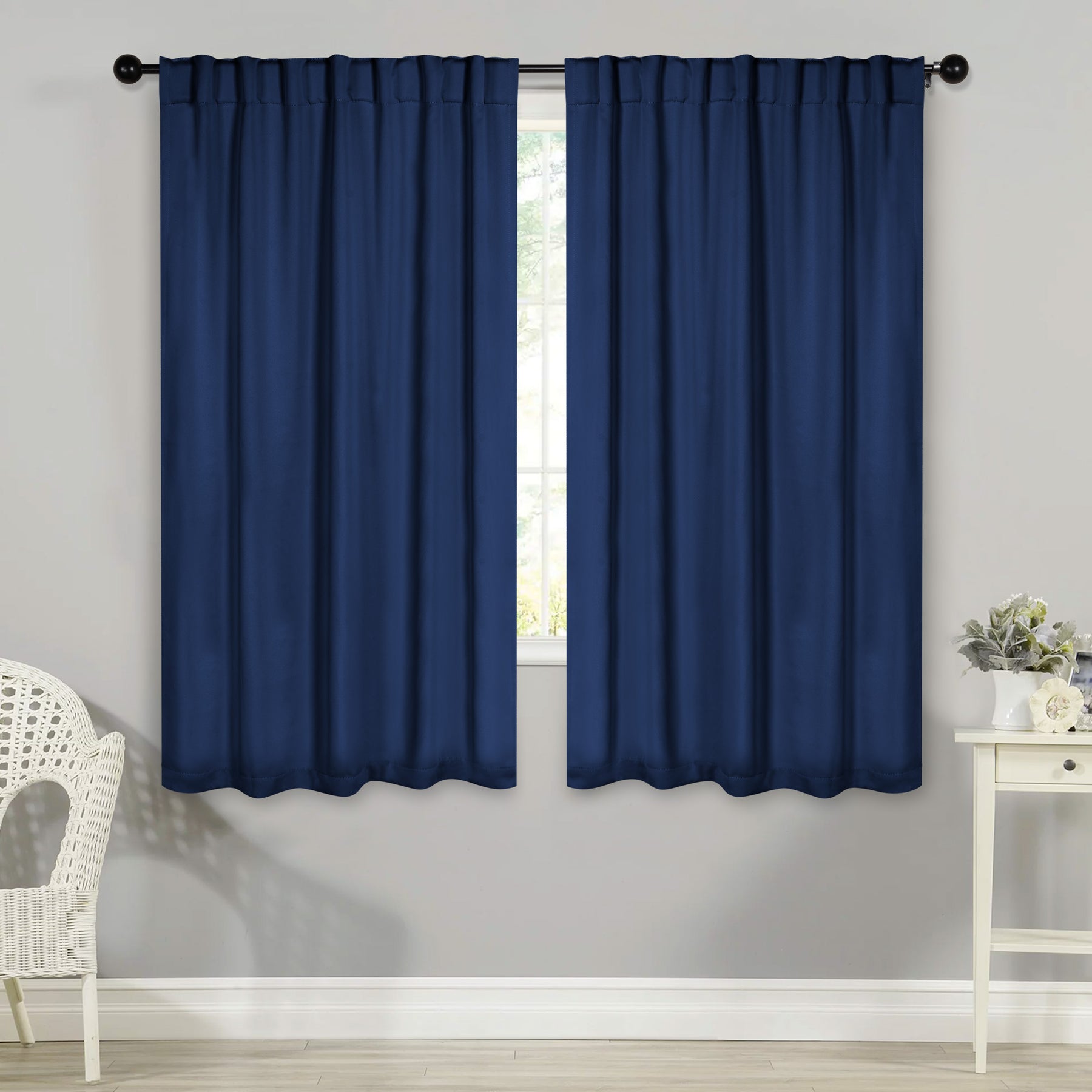 Solid Room Darkening Blackout Curtain Panels, Back Tabs, Set of 2 - NavyBlue