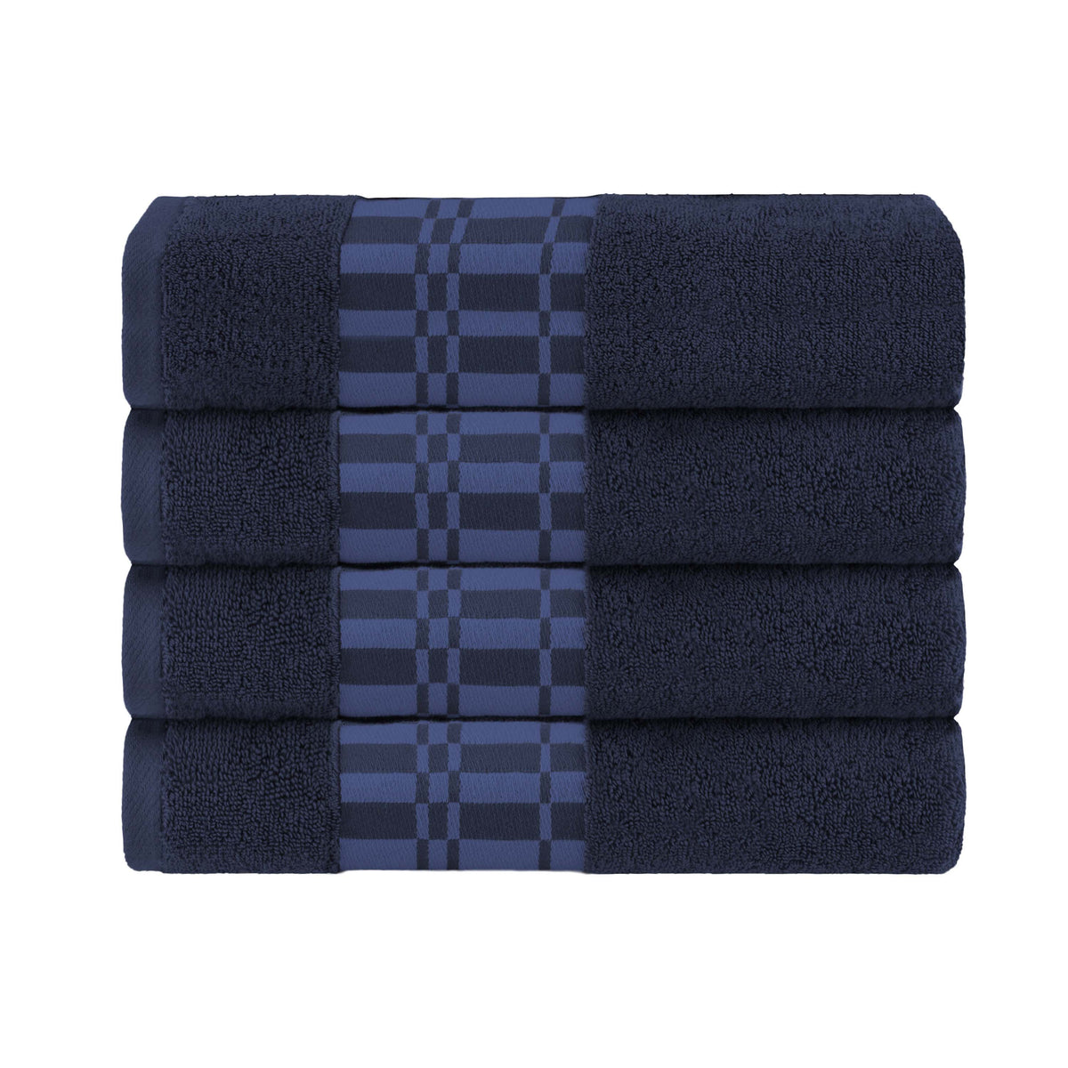 Larissa Cotton Geometric Border Bath Towel Set of 4 - NavyBlue