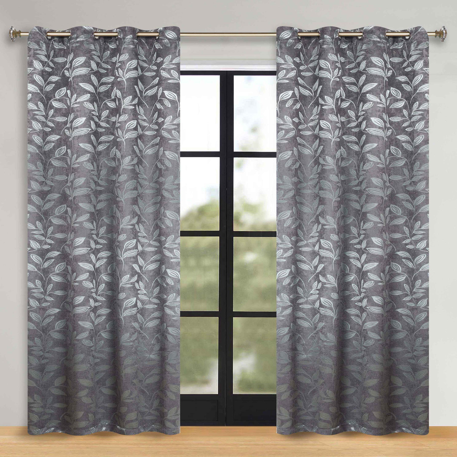 Leaves Room Darkening Washable Blackout Curtain Panels, Set of 2 - NavyBlue