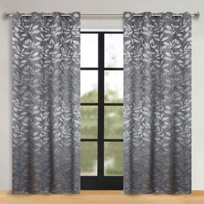 Leaves Room Darkening Washable Blackout Curtain Panels, Set of 2 - NavyBlue