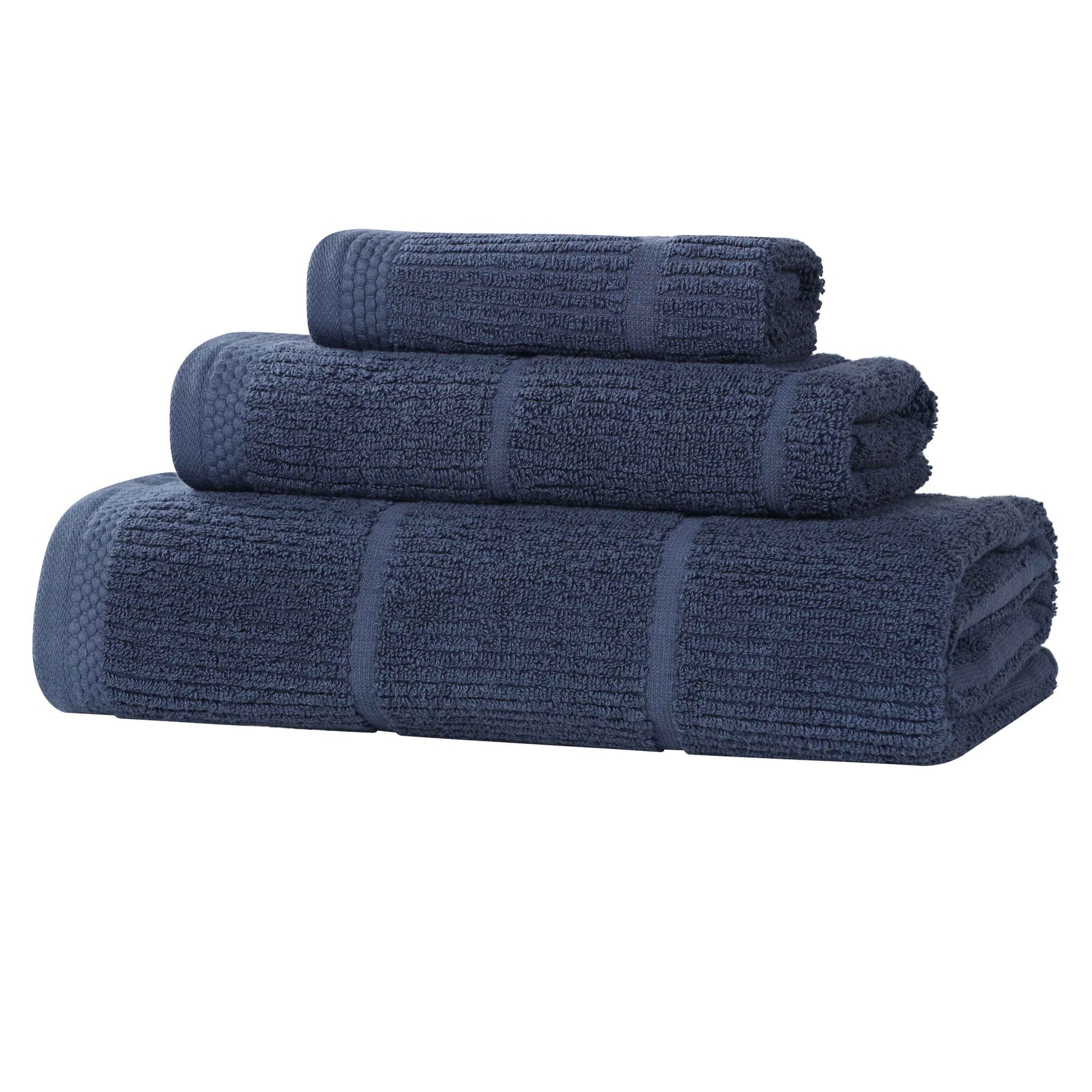 Milo Smart Twist Cotton Solid Ribbed 3 Piece Towel Set