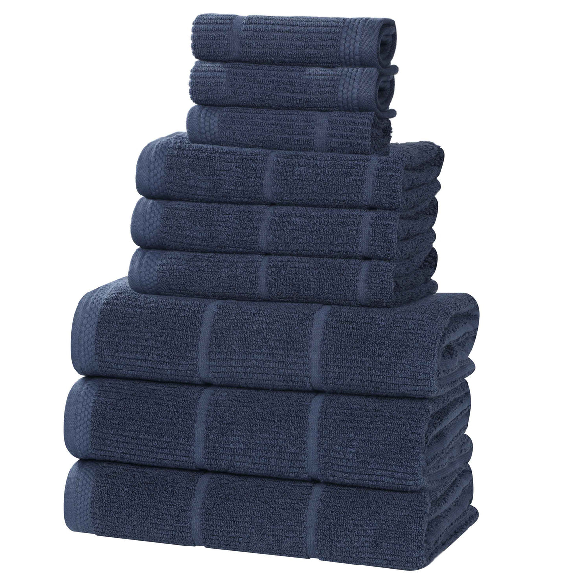 Milo Smart Twist Cotton Medium Weight Solid Ribbed 9 Piece Towel Set