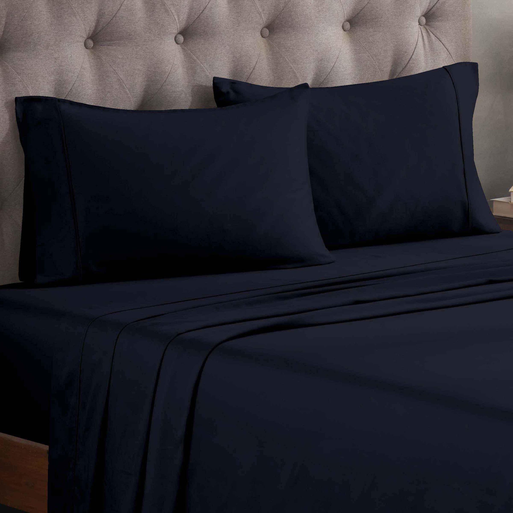 Egyptian Cotton 300 Thread Count Solid Deep Pocket Bed Sheet Set - NavyBlue