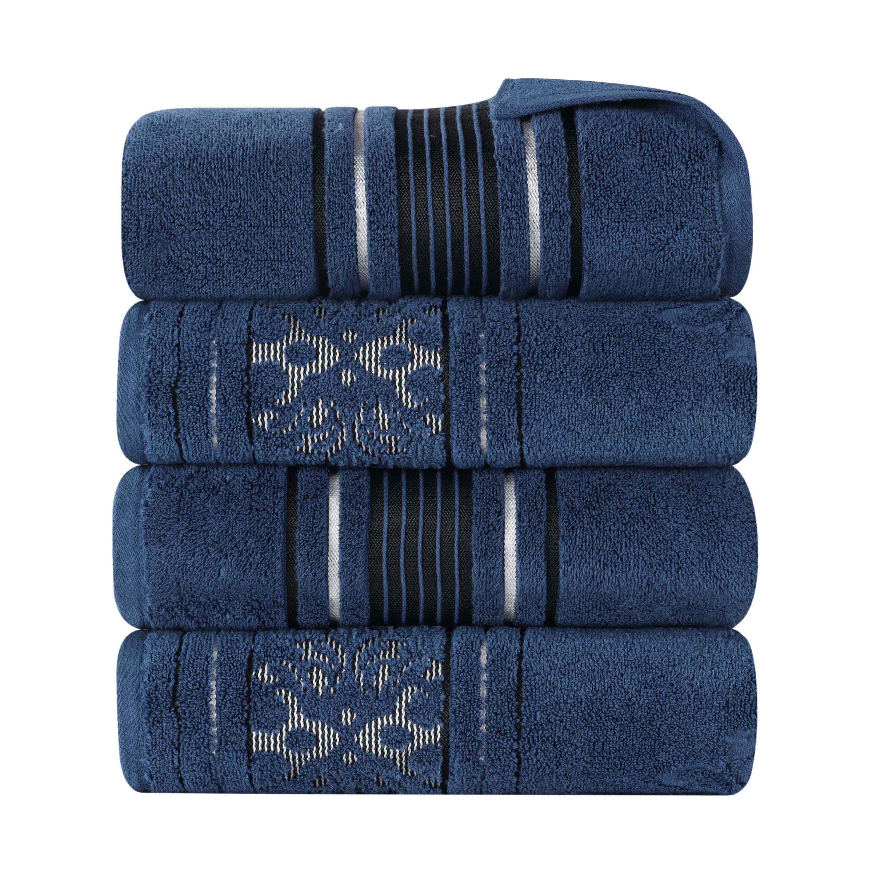 Sadie Zero Twist Cotton Solid and Jacquard Floral Bath Towel Set of 4 - Bath Towel by Superior