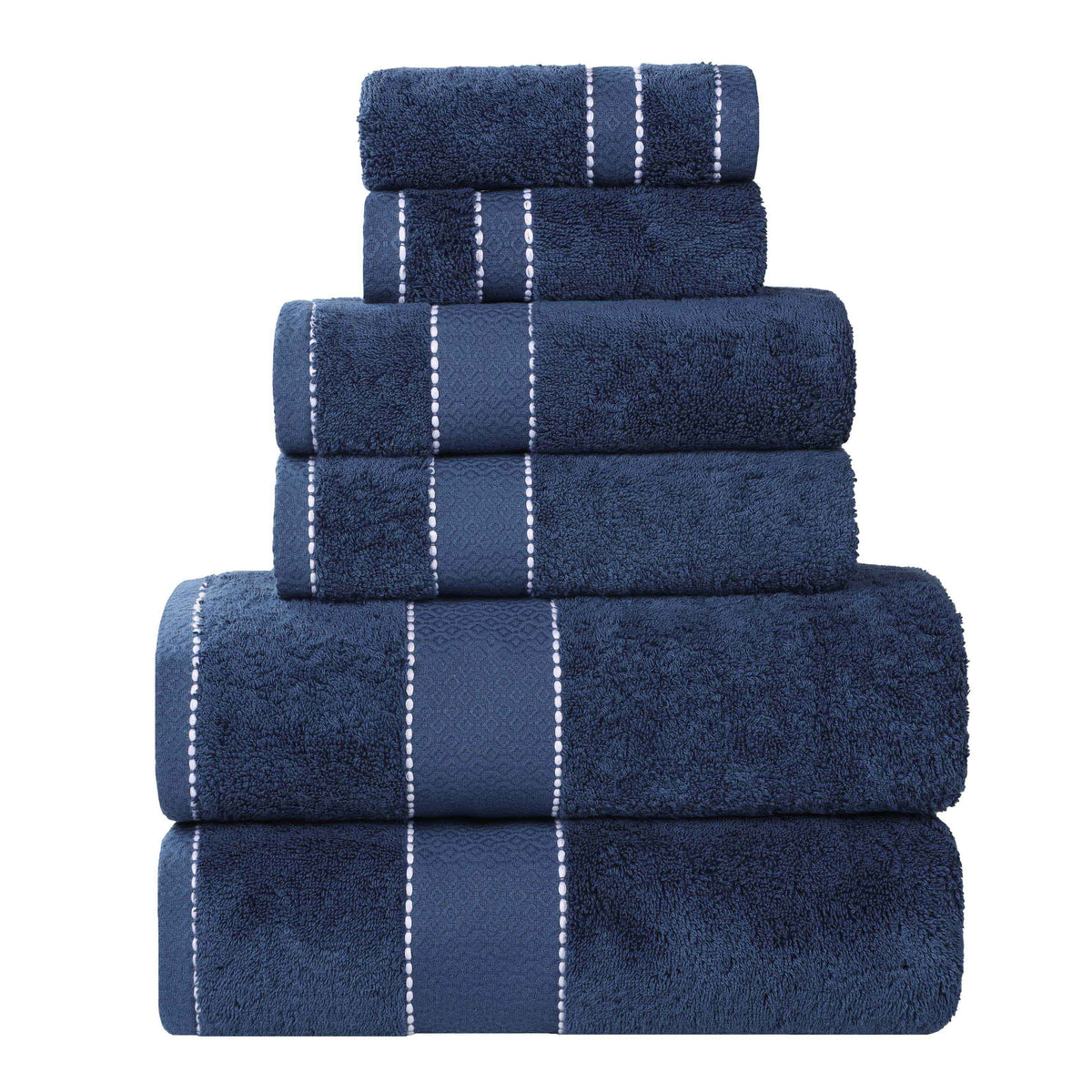 Niles Egyptian Giza Cotton Plush Heavyweight Soft 6 Piece Towel Set - NavyBlue