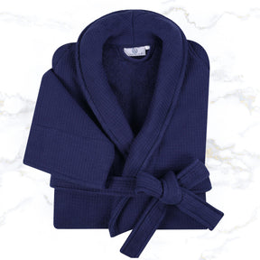 Waffle Weave Cotton Soft Lightweight Oversized Unisex Adult Bath Robe - NavyBlue