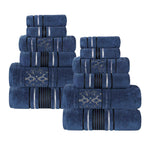 Sadie Zero Twist Cotton Solid and Jacquard Floral 12 Piece Towel Set - Towel Set by Superior